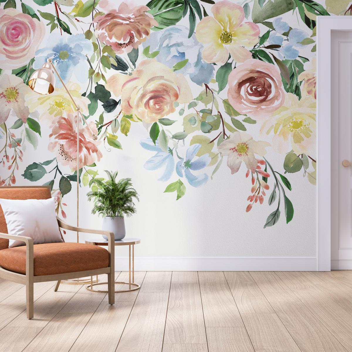 Watercolour Florals Mural Terracotta – image 1