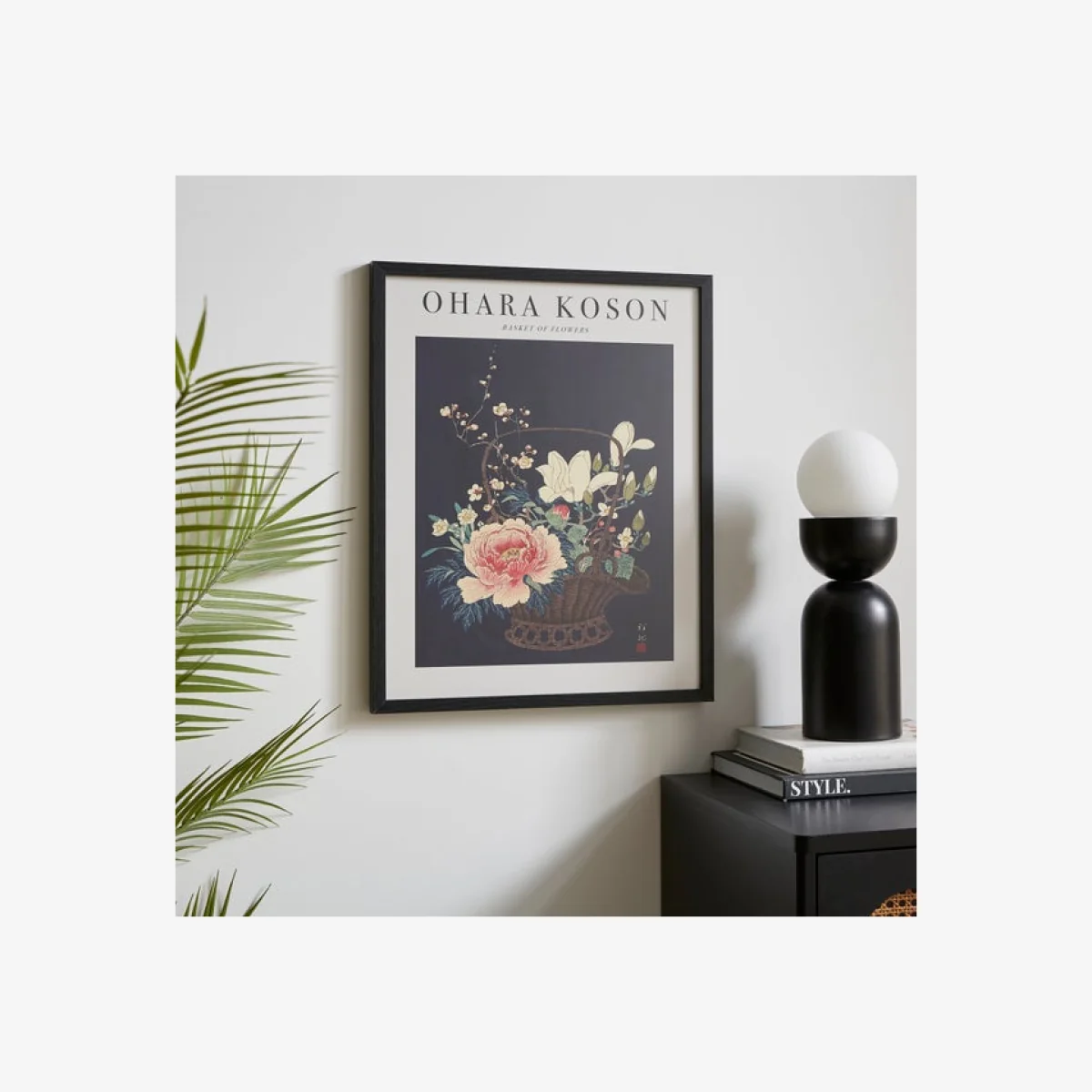 Basket of Flowers by Ohara Koson Framed Print Black – image 1