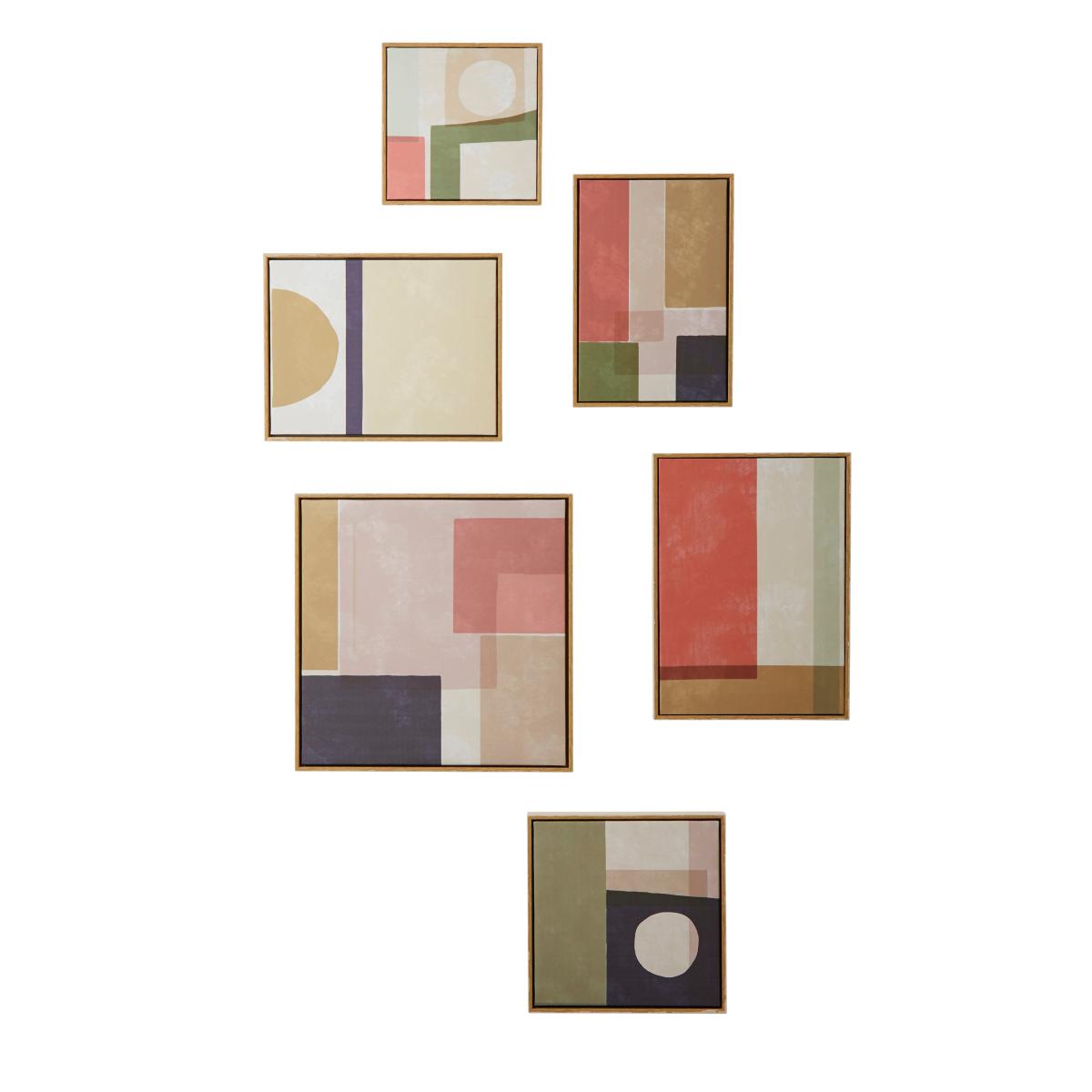 Set of 6 Elements Abstract Capped Canvases Pink/Green/Brown – image 3
