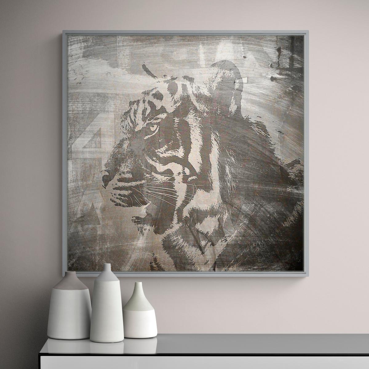 Chalk Tiger Framed Print Silver – image 1