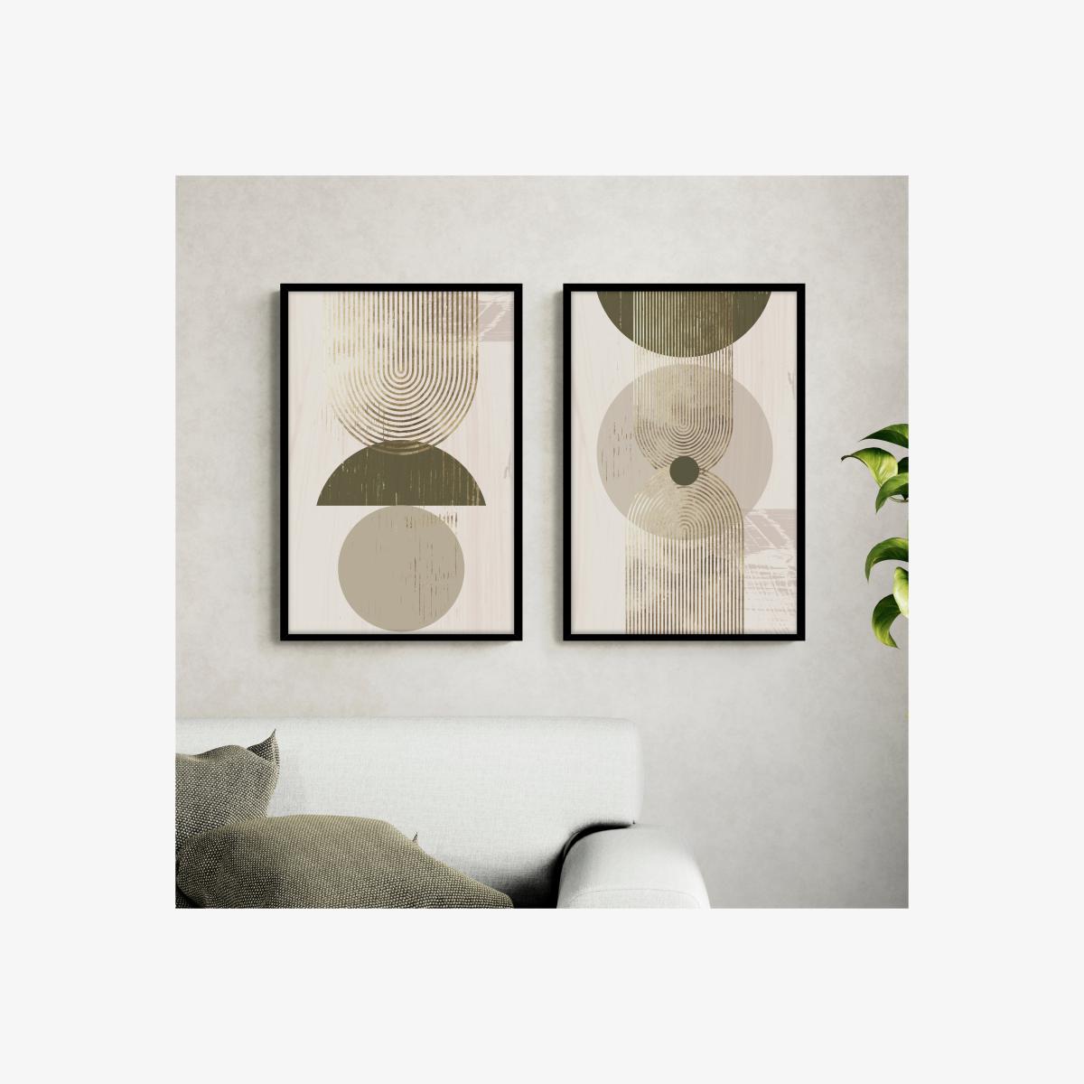 Set of 2 Mid Century Design Framed Prints Gold – image 1