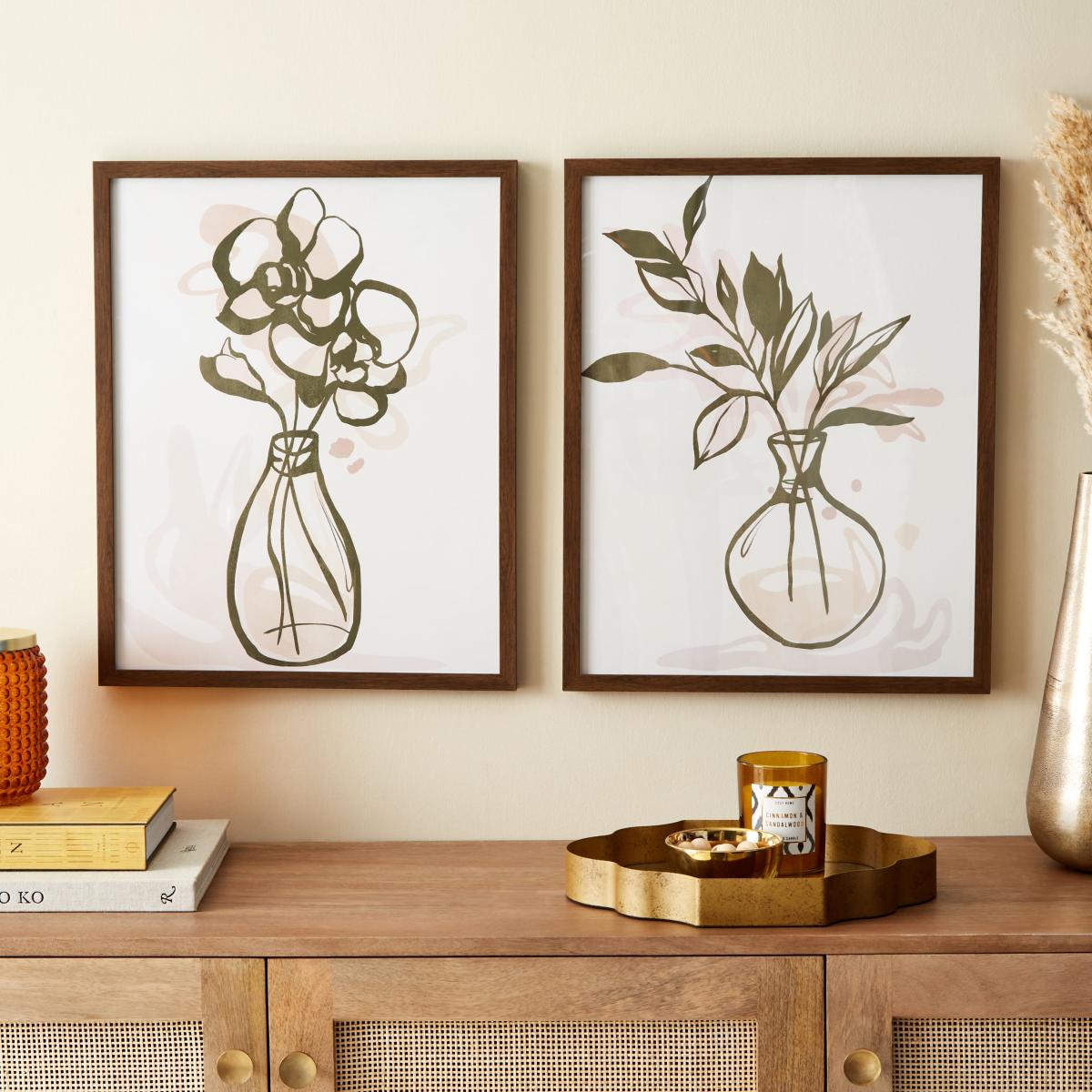 Set of 2 Flower Vase Framed Prints Oak (Brown) – image 1