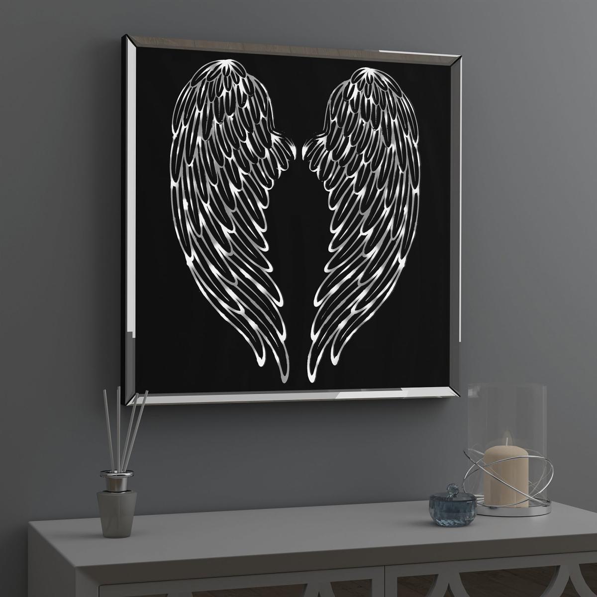 LED Framed Angel Wings Wall Art Black and White – image 1