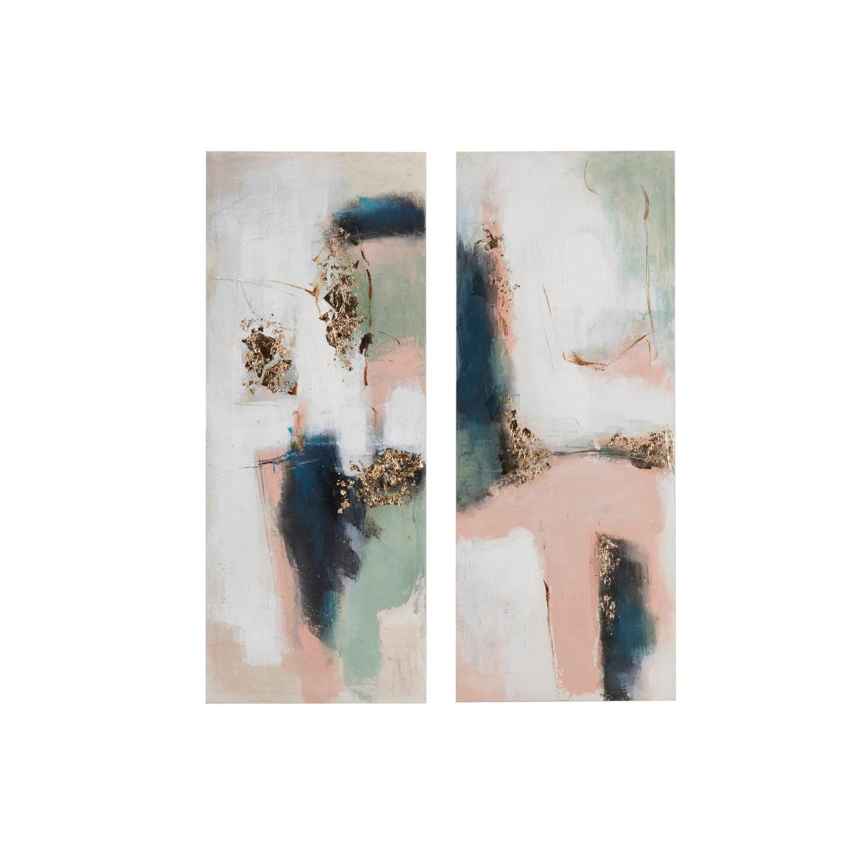 Set of 2 Abstract Blush Panelled Canvases 100x40cm Blush/Green – image 3