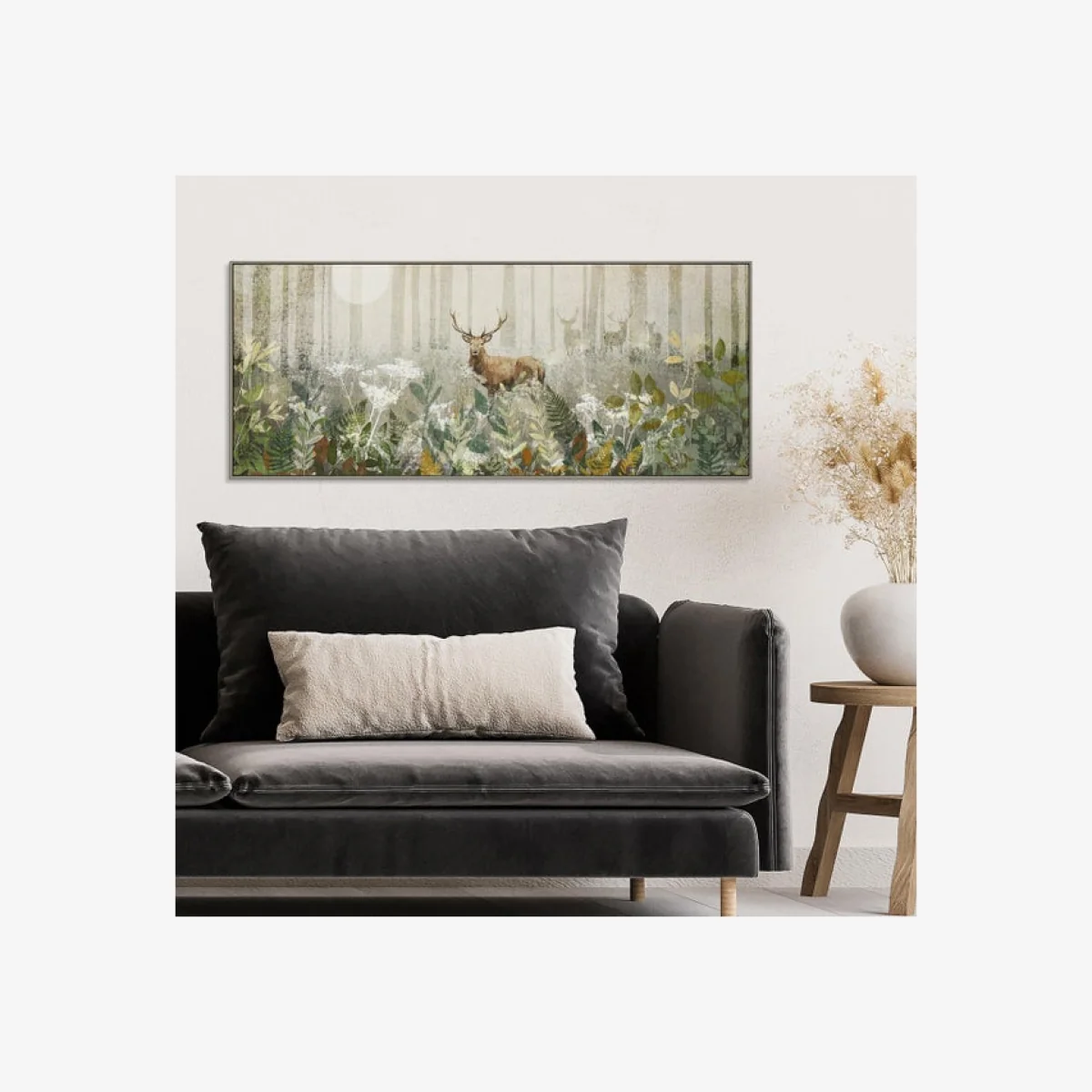 Cedar & Sage Luna Gaze Stag Framed Canvas Grey – image 1