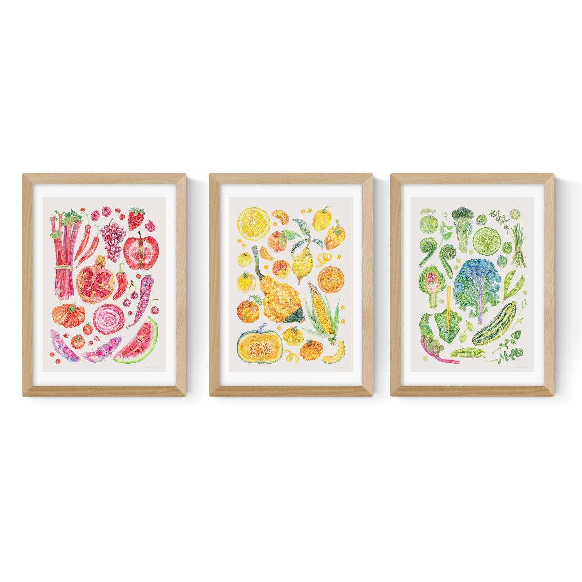 Set of 3 East End Prints Harvest Of Fruit & Vegetables Gallery Wall Framed Prints MultiColoured – image 2