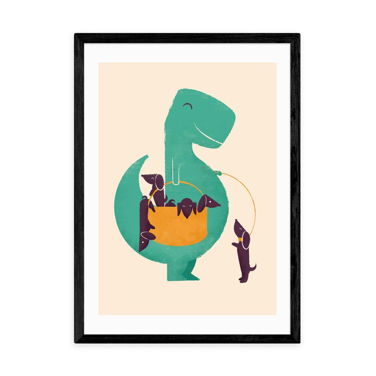 East End Prints T-Rex & his Basketful of Wiener Dogs Print Green/Brown – image 2