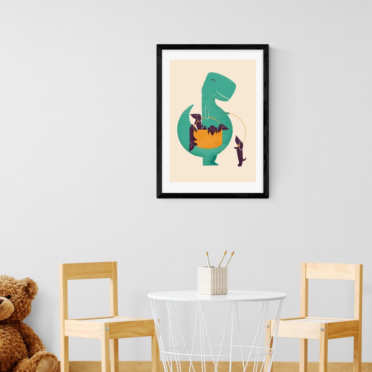 East End Prints T-Rex & his Basketful of Wiener Dogs Print Green/Brown – image 1