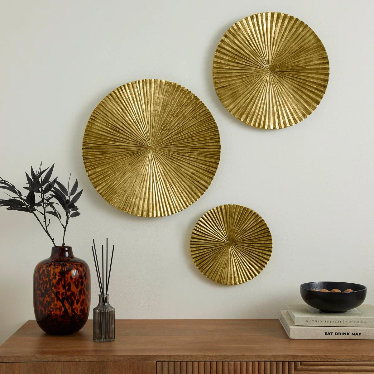 Set of 3 Gold Bowl Wall Art Gold
