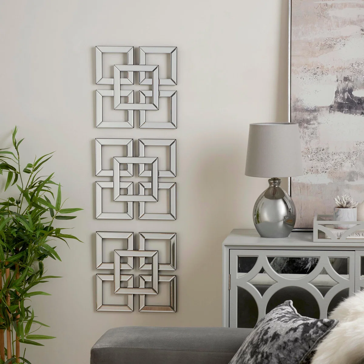 Set of 3 Luxe Geometric Wallart Silver – image 1