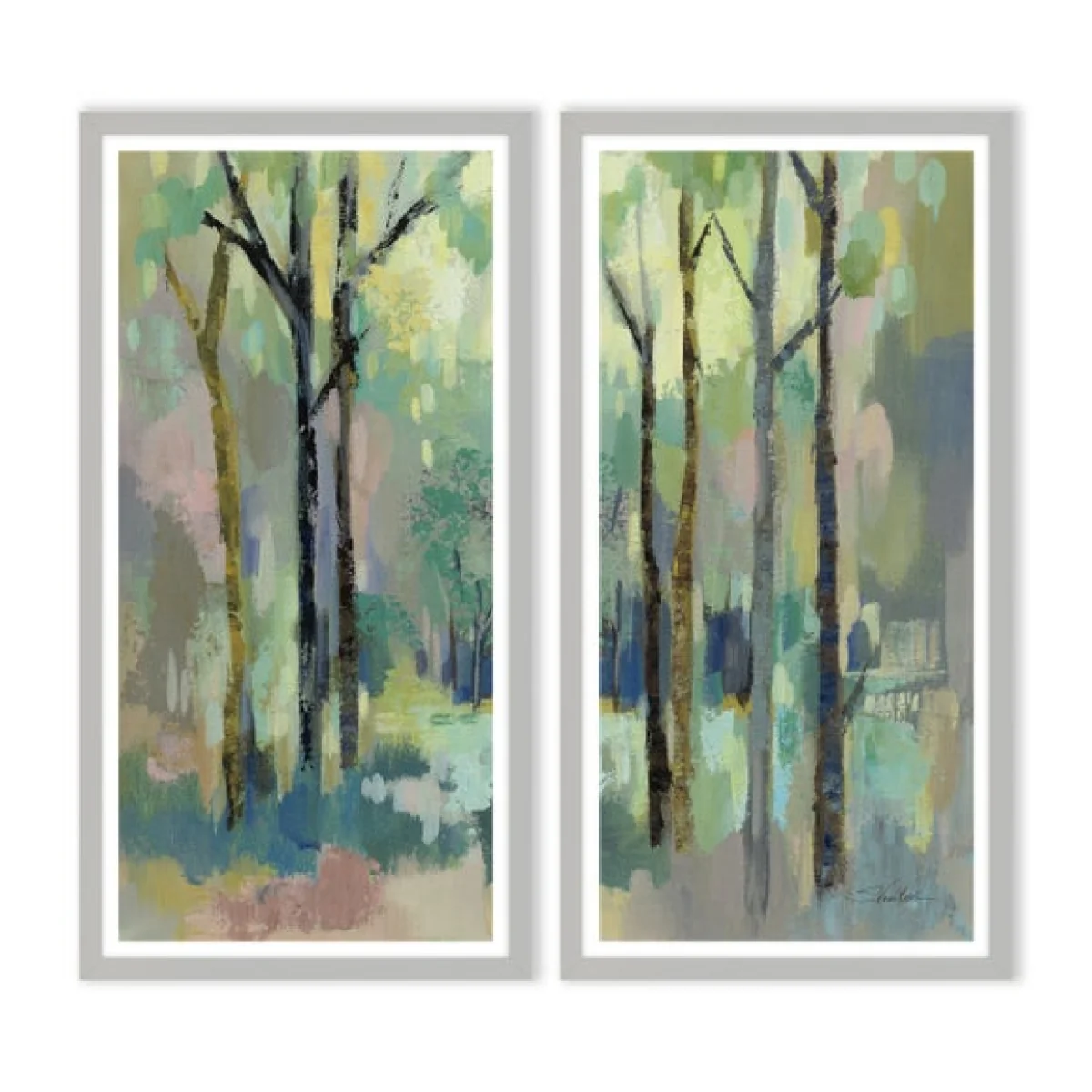 Set of 2 Romantic Forest Framed Prints Green – image 2