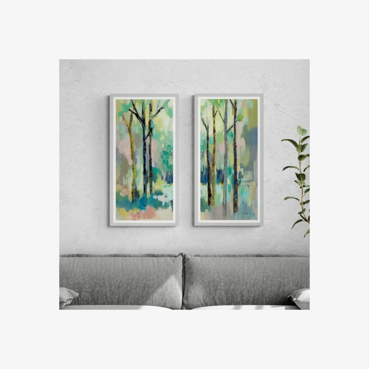 Set of 2 Romantic Forest Framed Prints Green – image 1