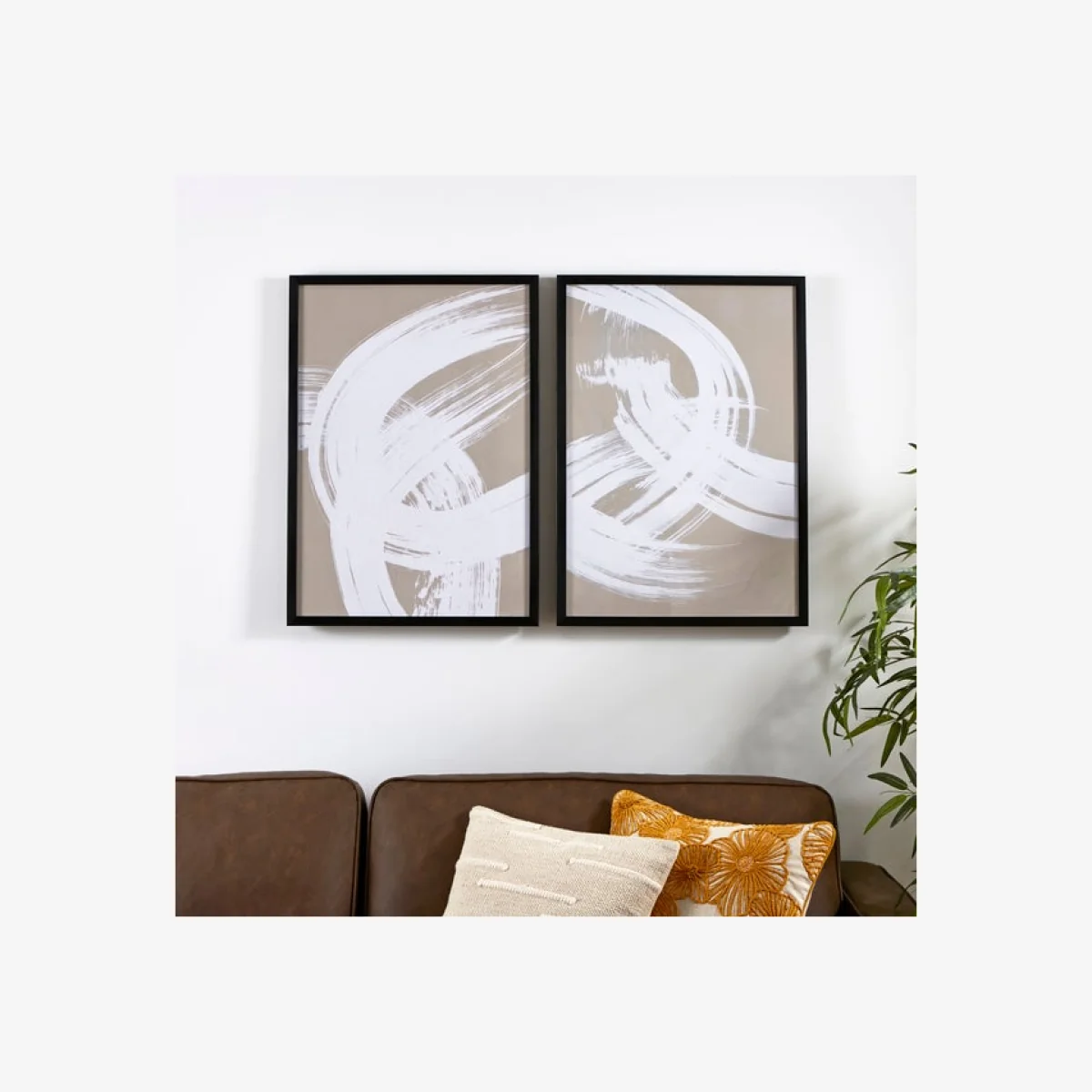 Set of 2 Abstract Natural Curves Framed Prints White – image 1