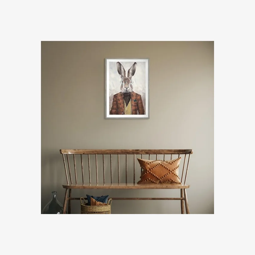 Cedar & Sage Hartley Hare Framed Print Grey