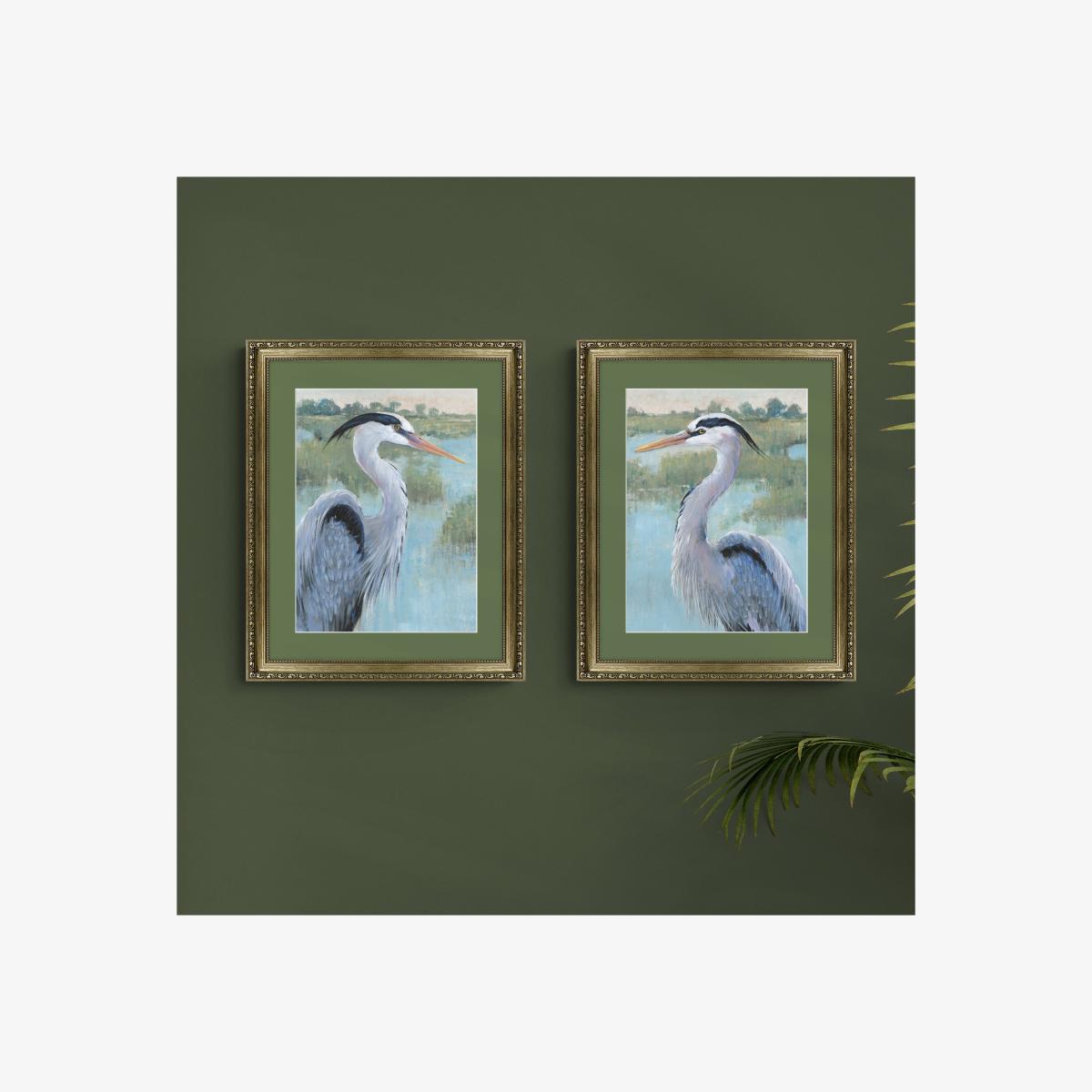 Set of 2 Blue Heron Framed Prints MultiColoured – image 1