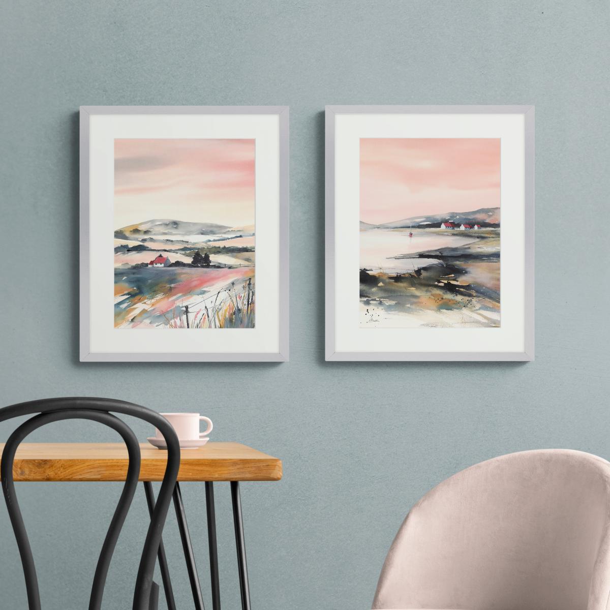 Windswept Hill by Elizabeth Baldin Set of 2 Framed Prints Pink – image 1