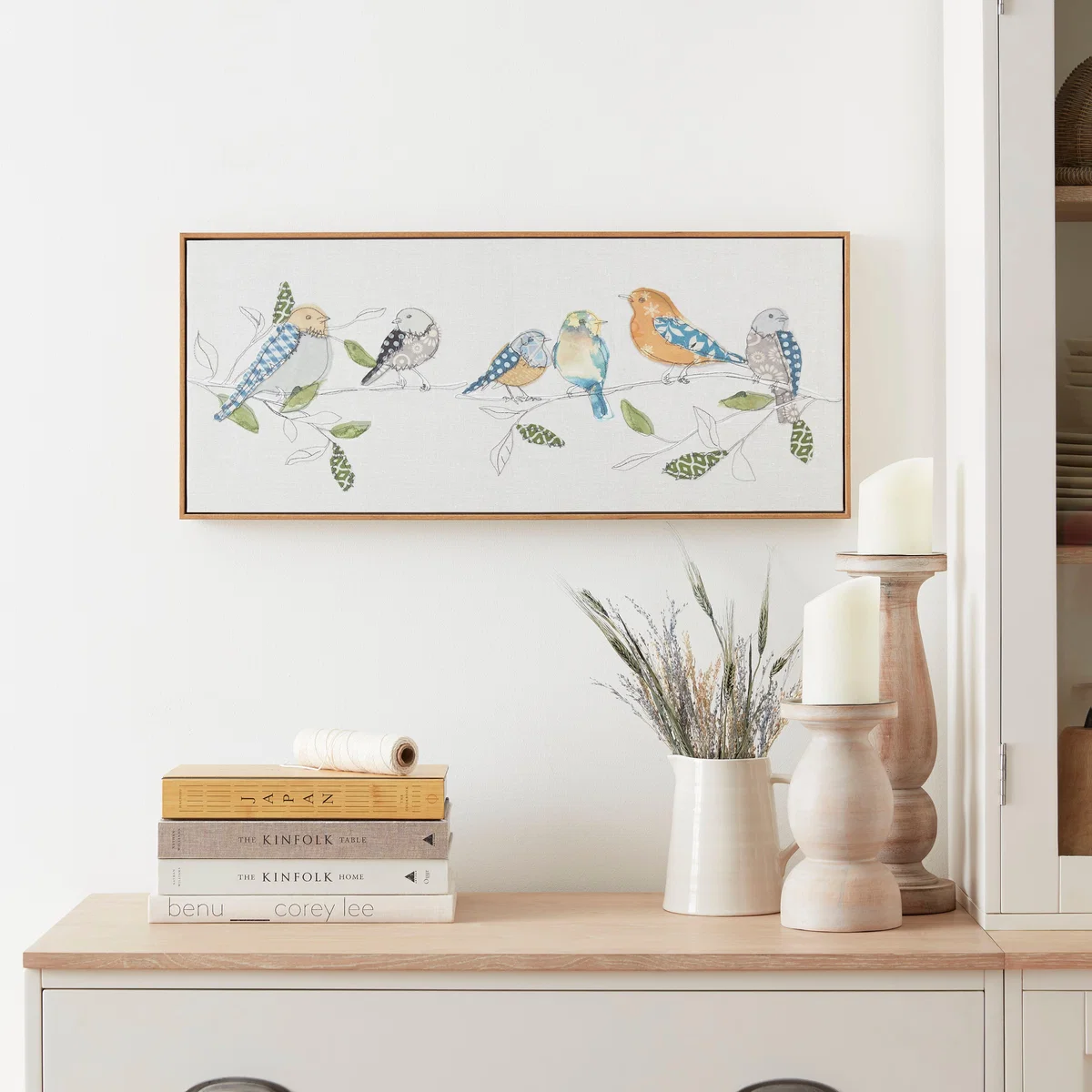 Birds On Branch Capped Canvas 30x70cm Green – image 1