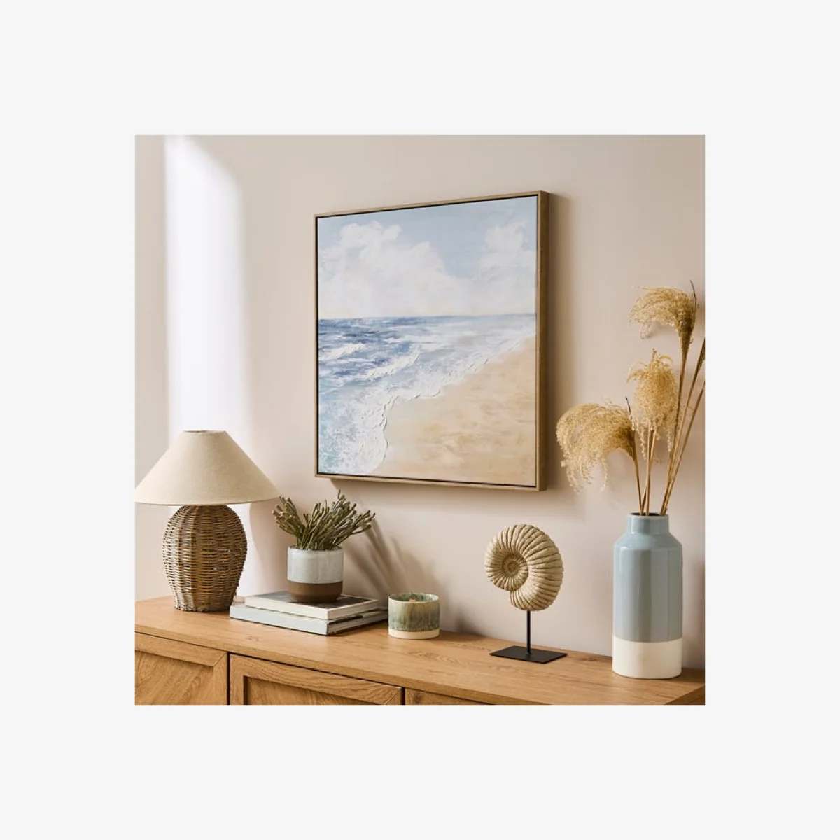 Coastal Beach Waves Framed Canvas – image 1