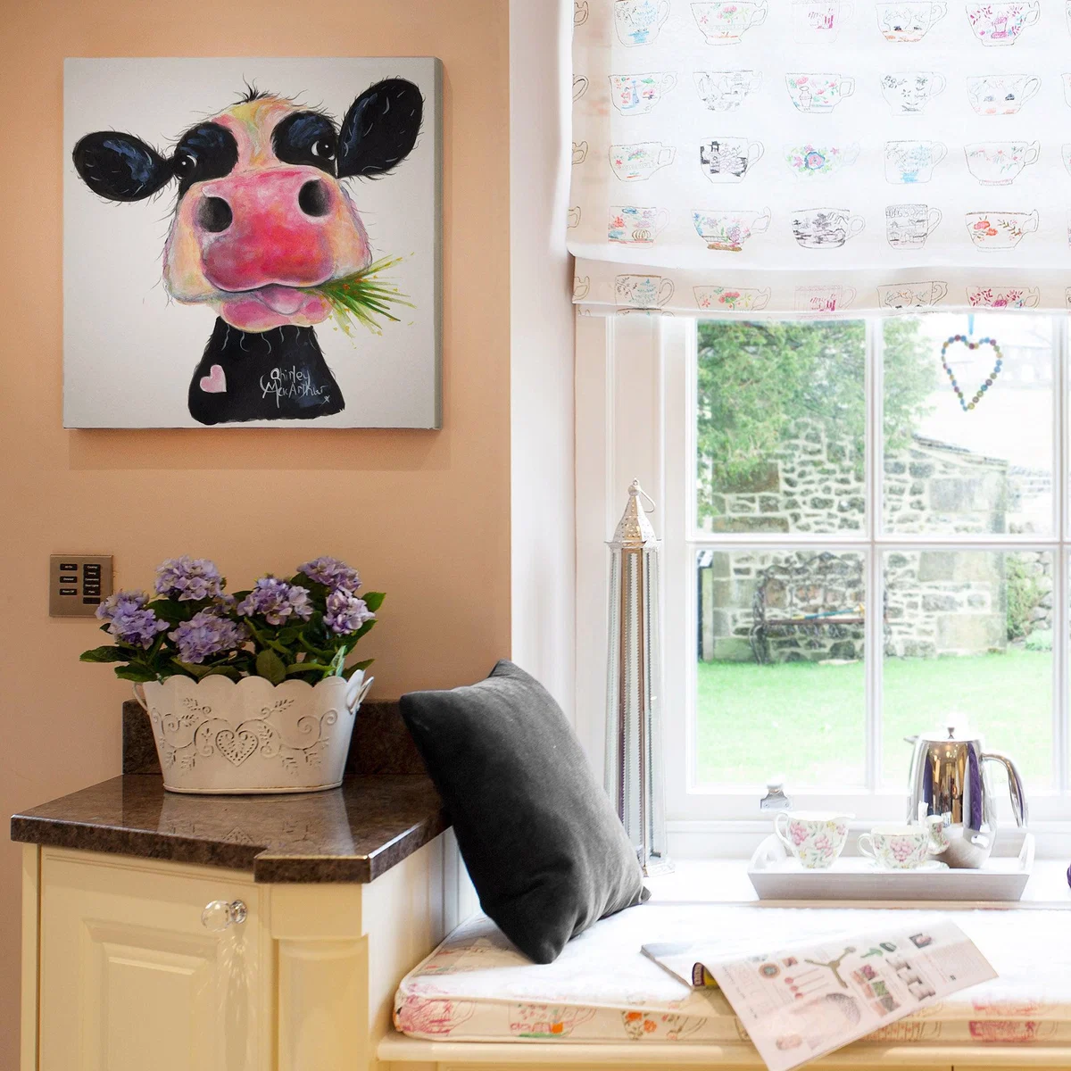 Shirley MacArthur Cow Printed Canvas Black, White and Pink – image 2
