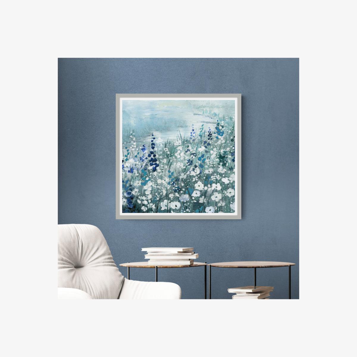 Meandering Field Framed Print Blue – image 1