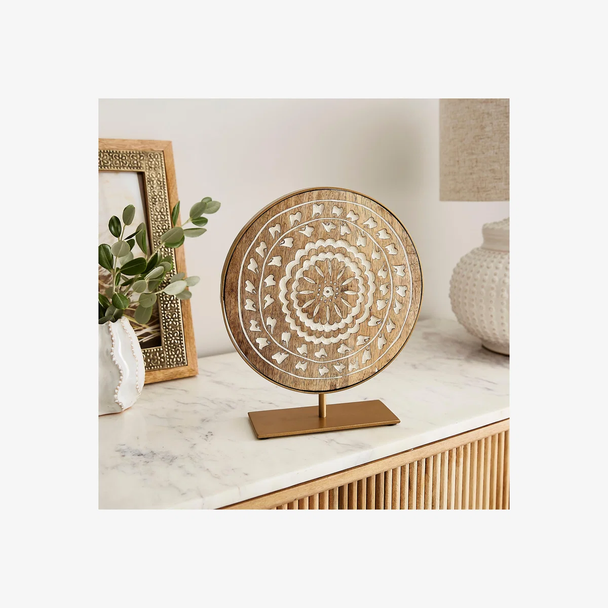 Patterned Mango Wood Round Ornament – image 1