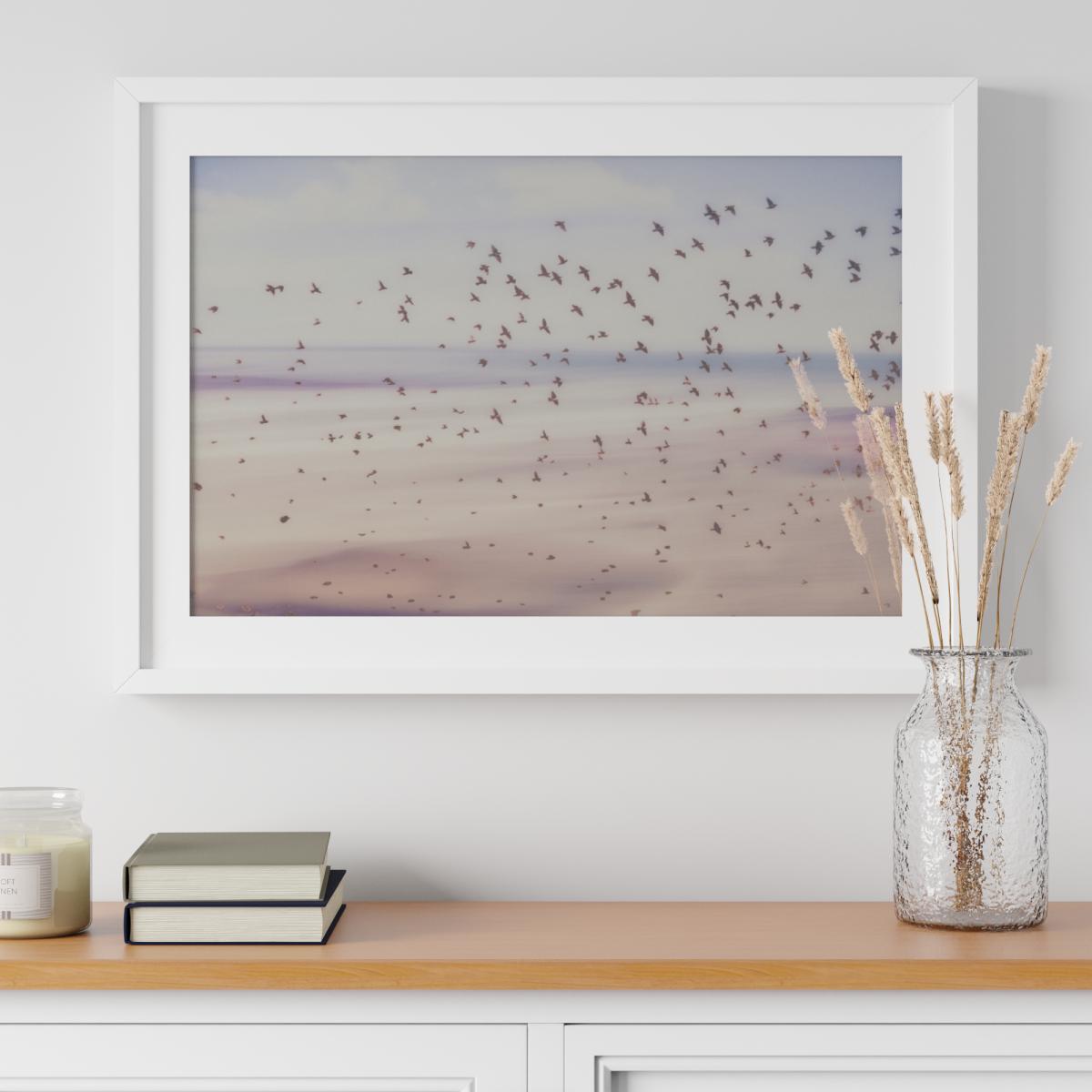 Calm Photographic Seascape Gold Foil Print Blue, Beige and White