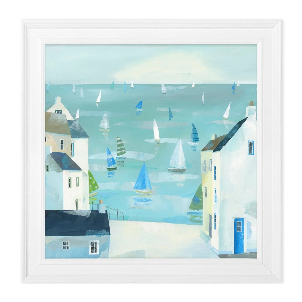 House with Blue Door I Framed Print Blue/White – image 2