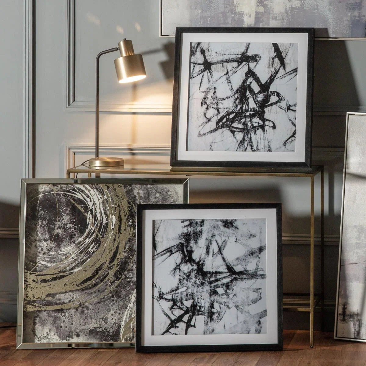 Set of 2 Mono Abstract Art Black and white – image 1