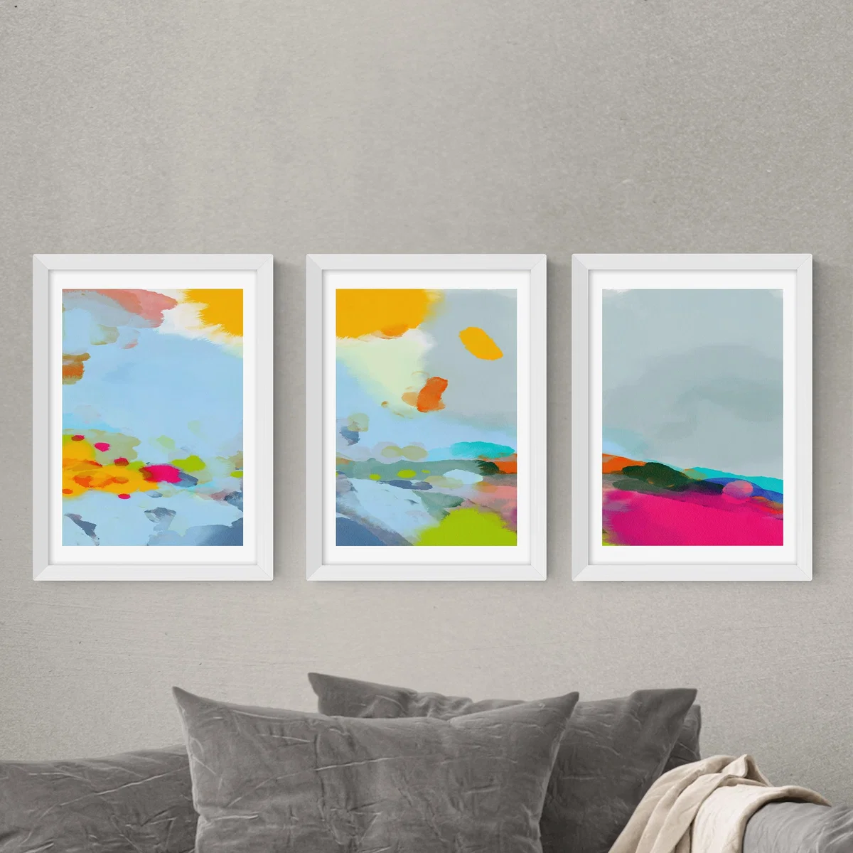 Set of 3 East End Prints Red Poppies Field Abstract Gallery Wall Framed Prints MultiColoured – image 1