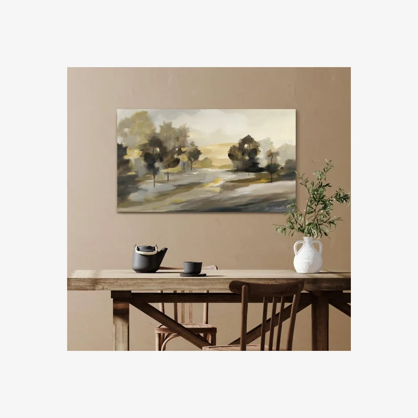 Rustic Landscape by Silvia Vasileva Framed Canvas Gold