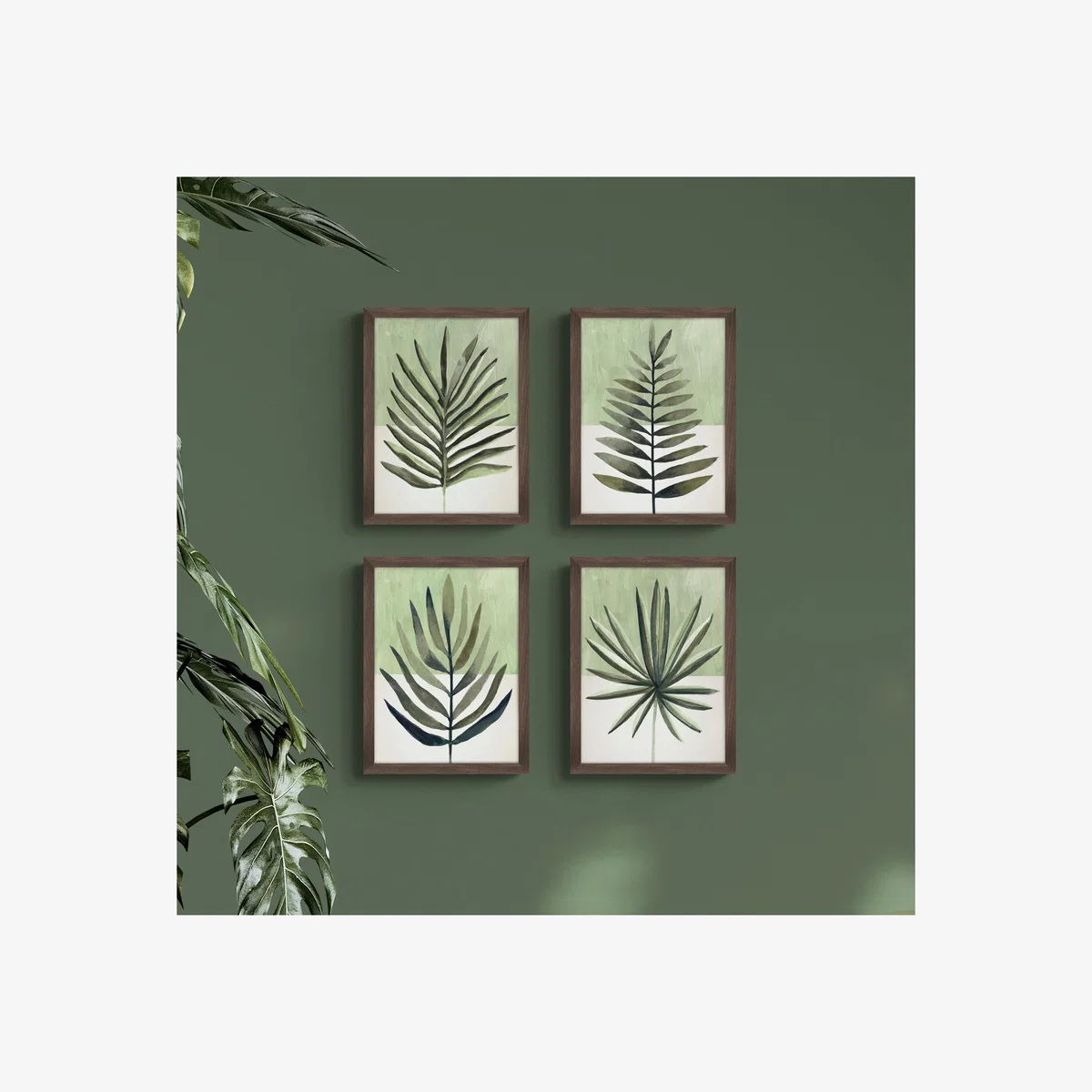 Set of 4 Verging Palm Framed Prints Green – image 1