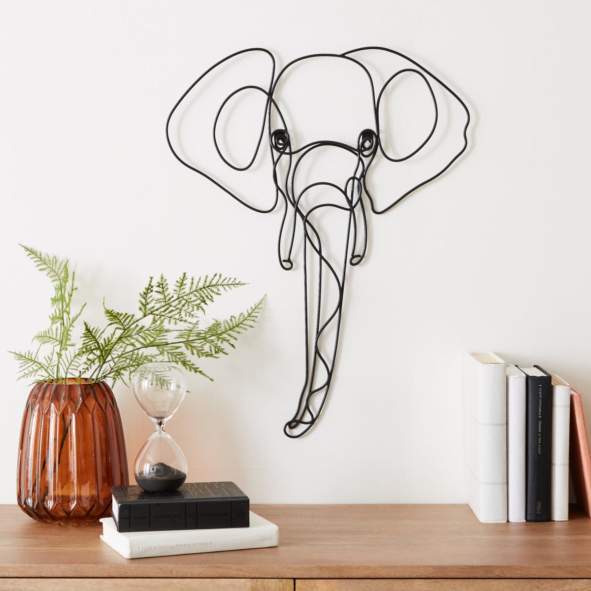 Elephant Wire Wall Art Black – image 1