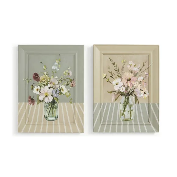 Set Of 2 Floral Handpainted Wall Art – image 3