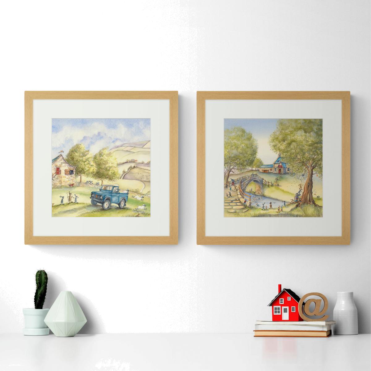Set of 2 Framed Prints - Carrot Farm Detail II / Carrot Cottage School Oak – image 1