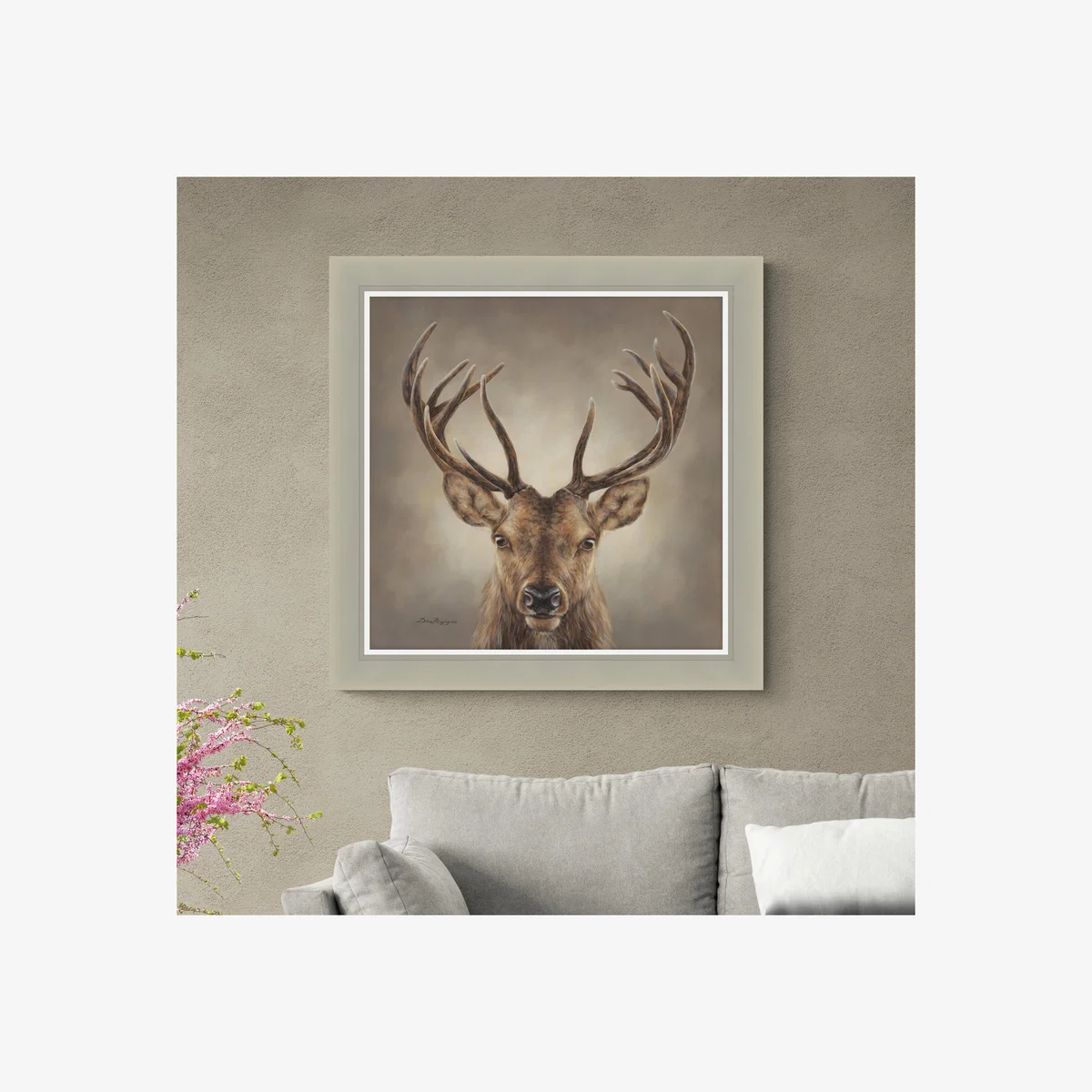 Deep In Thought Stag Framed Print Natural – image 1