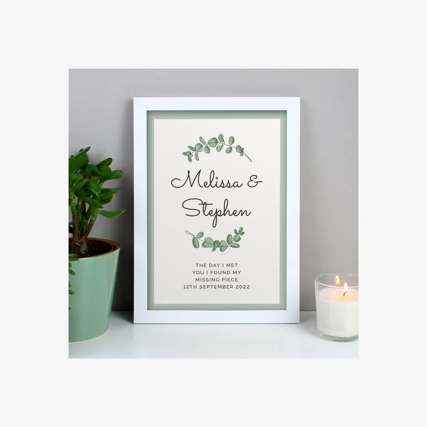 Personalised Botanical A4 Framed Print White