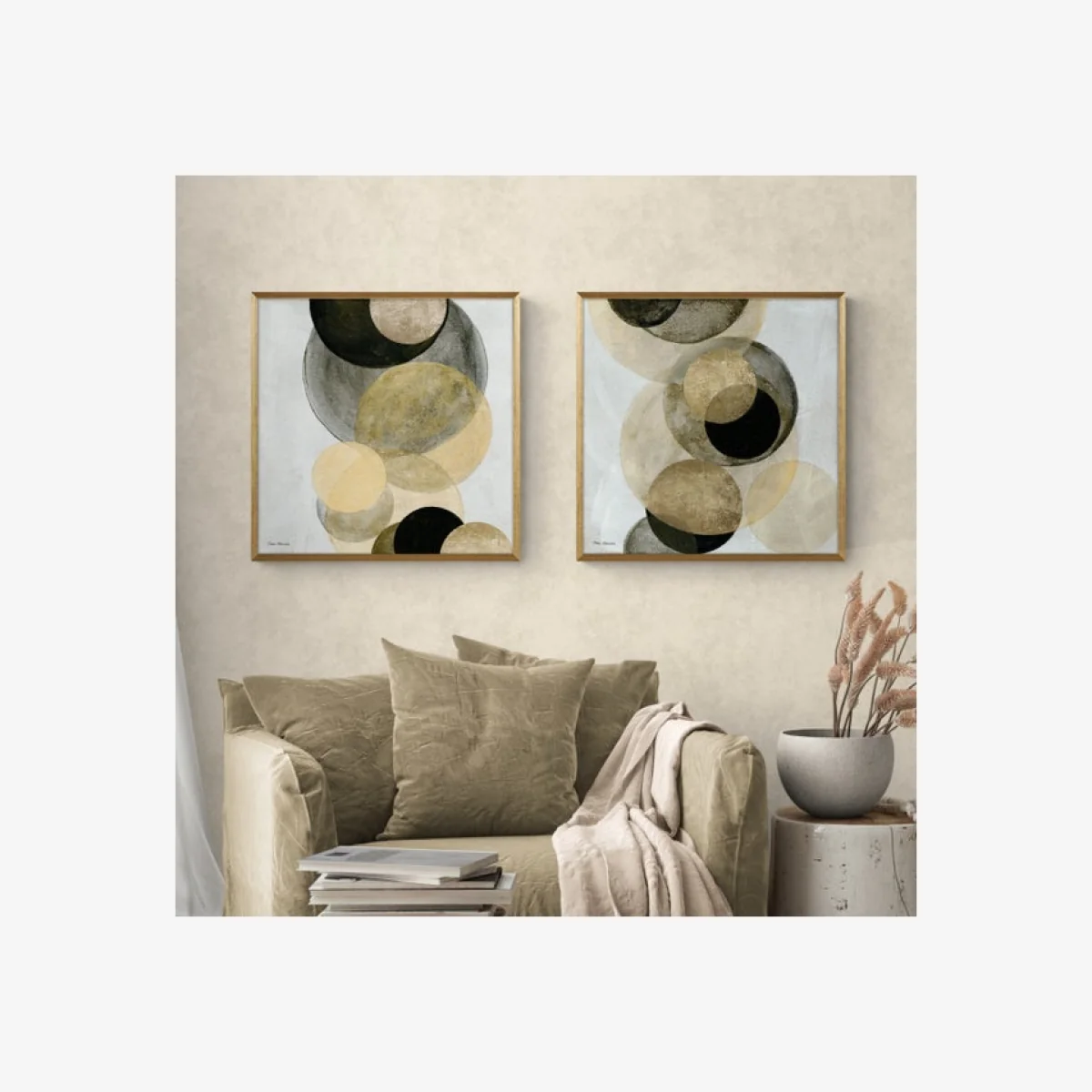 Set of 2 Gold Circles Framed Prints Gold – image 1