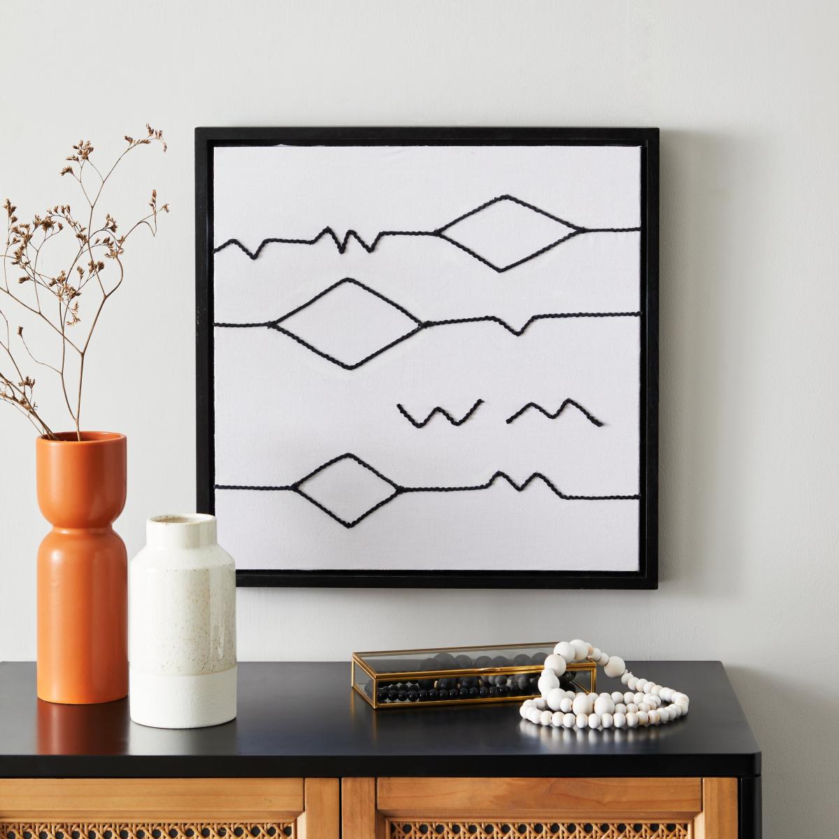 Textured Lines Abstract Canvas White Black and white