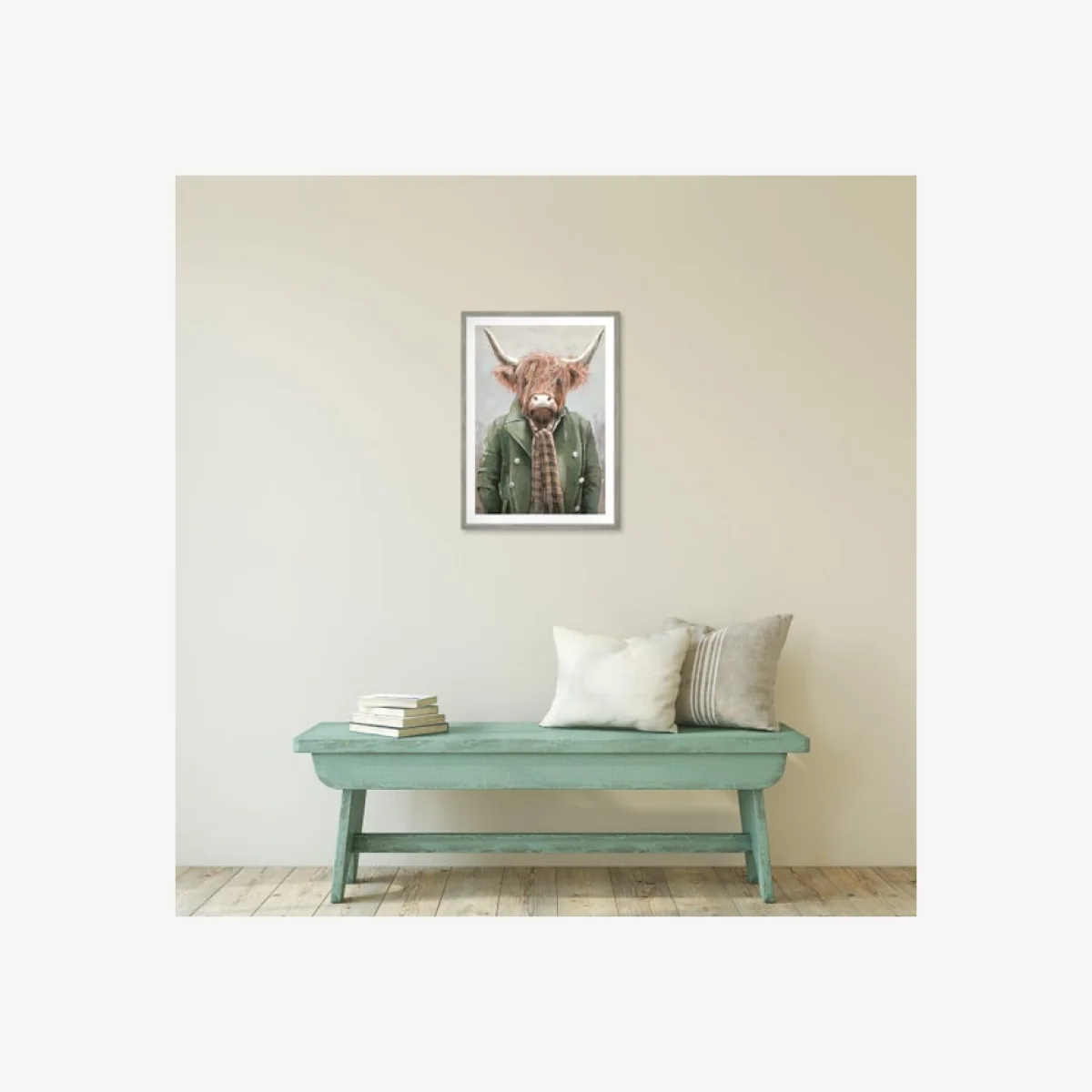 Cedar & Sage Angus Highland Cow Framed Print Grey – image 1