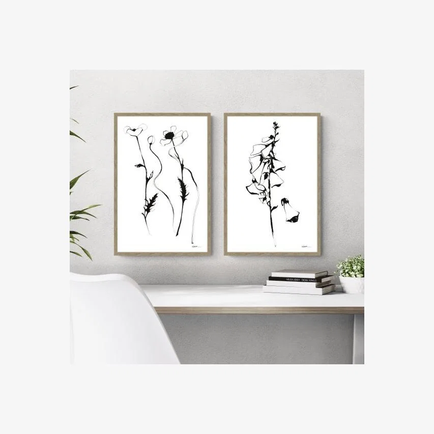 Artko Set of 2 Inky Poppies and Foxgloves Framed Prints – image 1