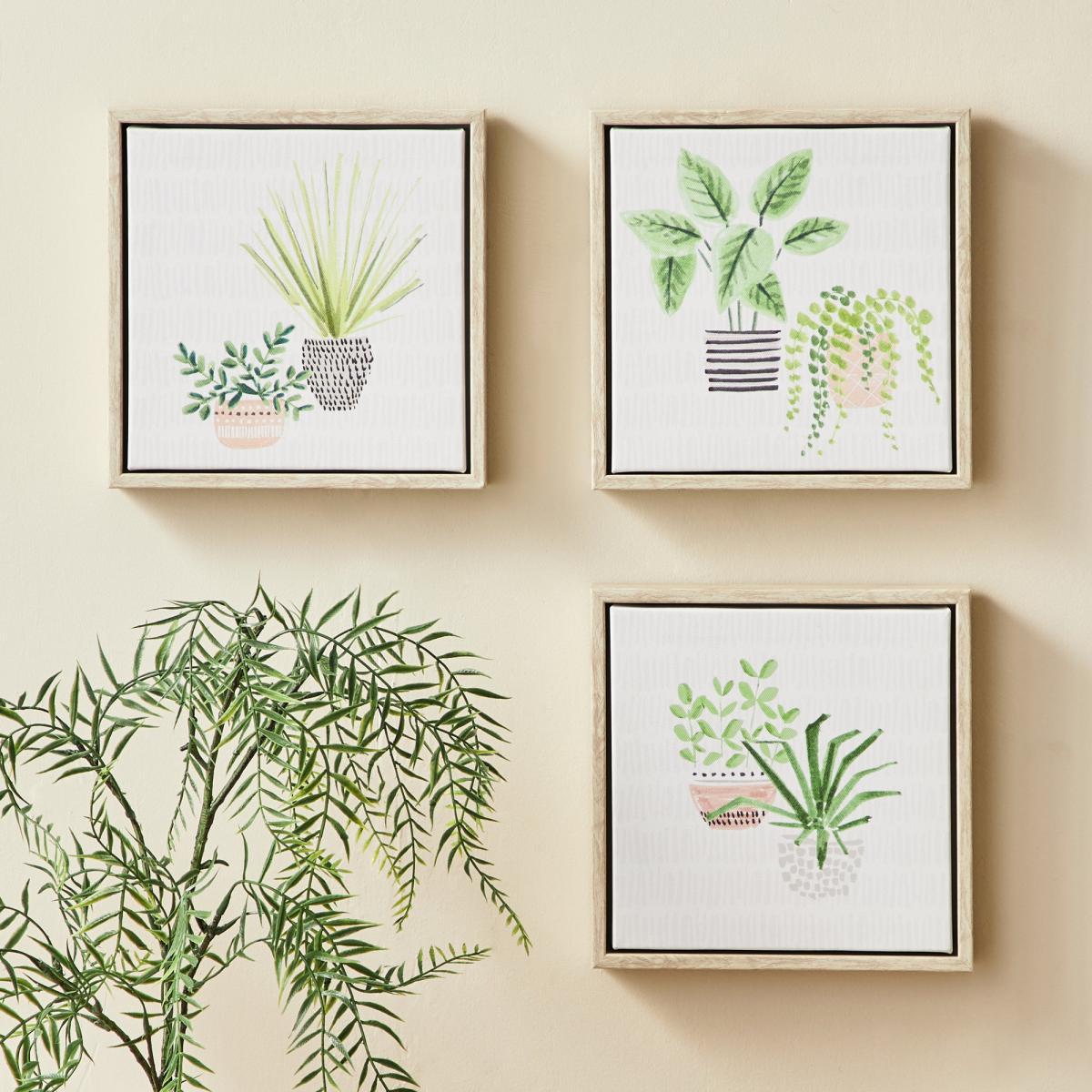 Set of 3 Plants Canvases Brown and Green – image 1