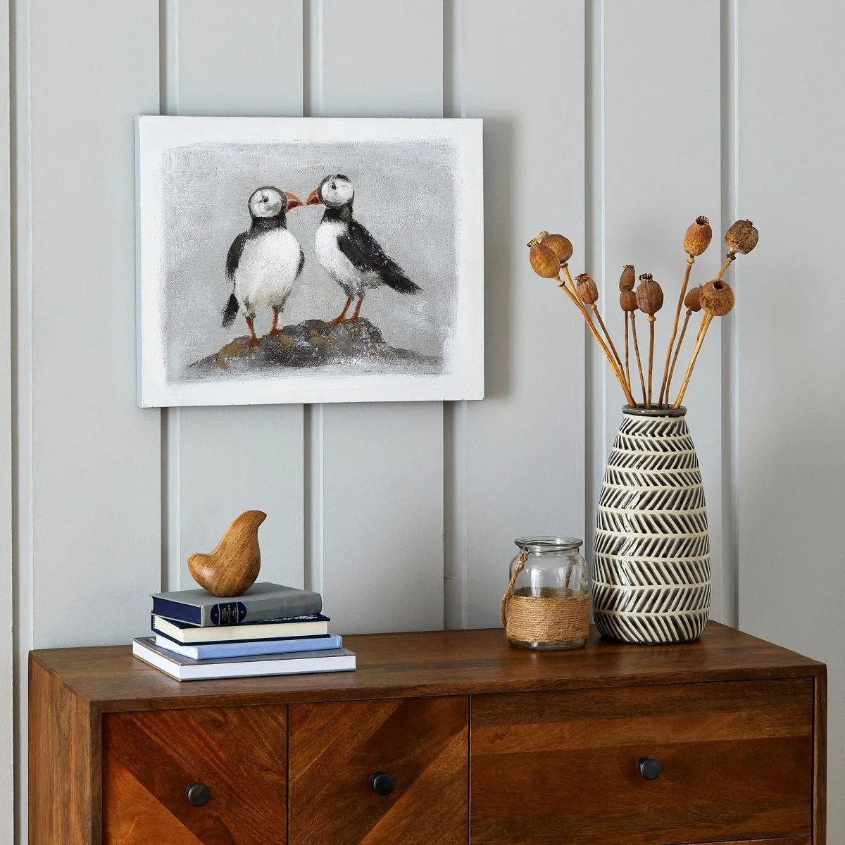 Puffins Canvas Black & White – image 1