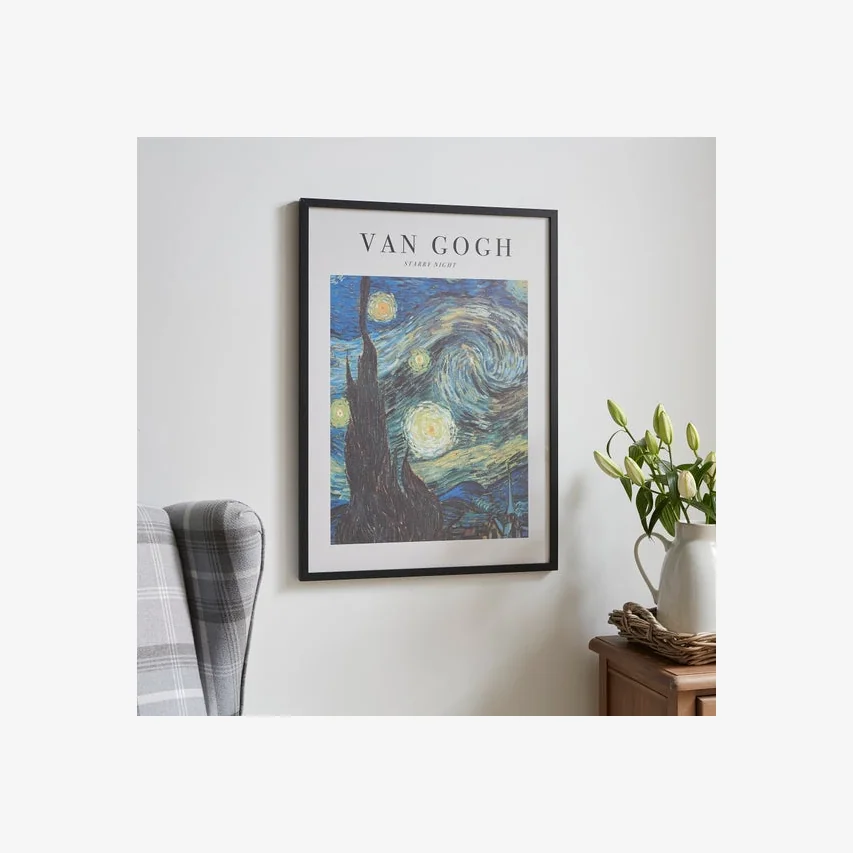 Starry Night by Van Gogh Framed Print Black – image 1