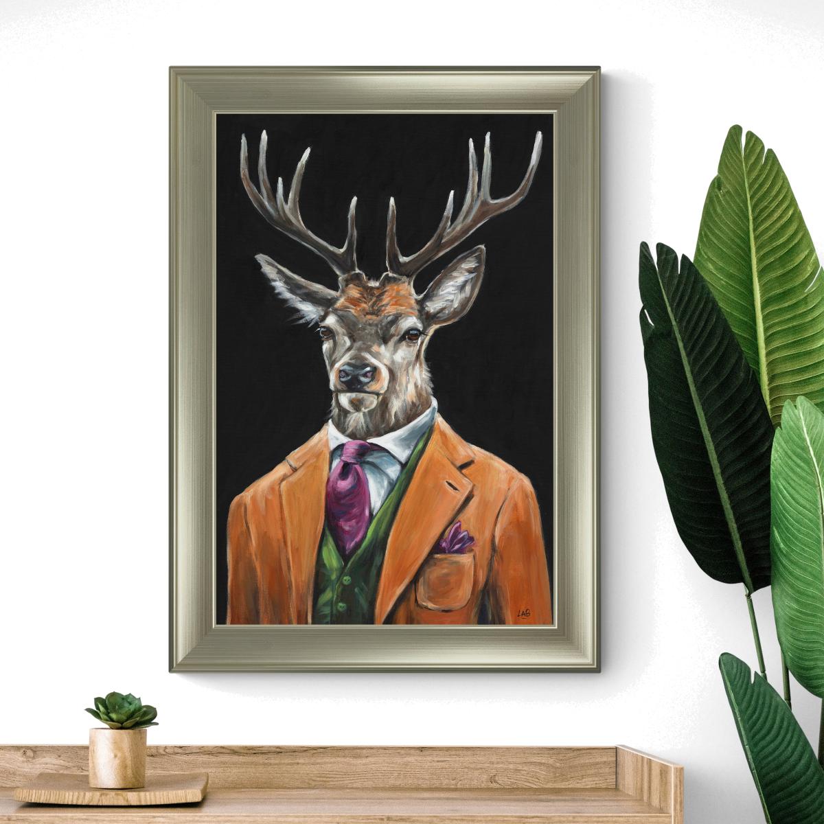 Gentleman Stag Framed Print Gold – image 1