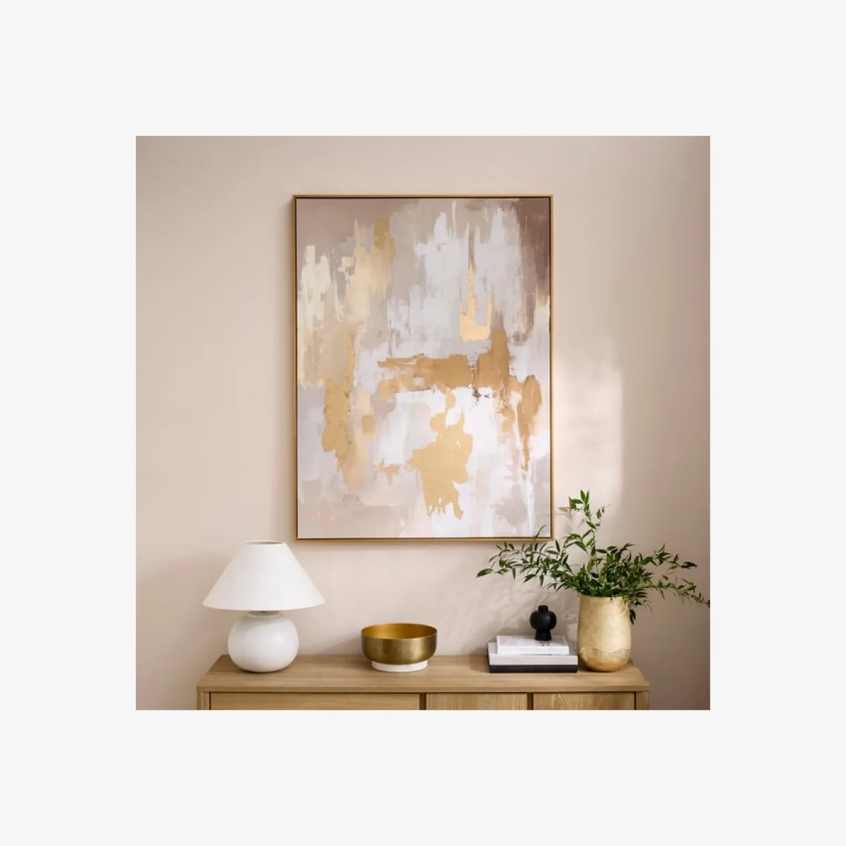 Abstract Gold & Neutral Framed Canvas – image 1