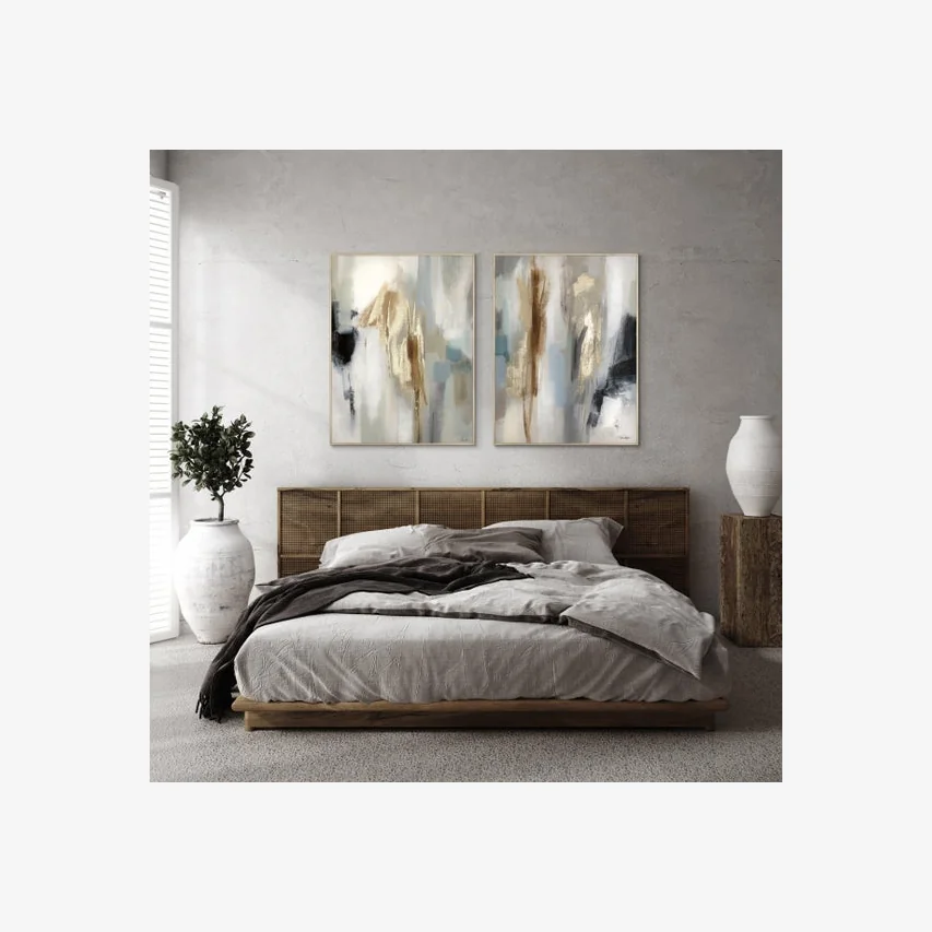 Set of 2 Cedar & Sage Inspired Abstract Framed Canvases Gold