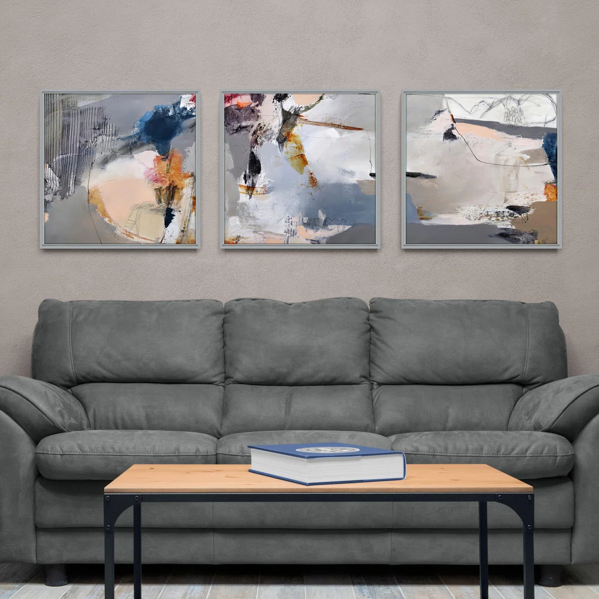 Silent Motion by Natasha Barnes Set of 3 Framed Canvases MultiColoured – image 1