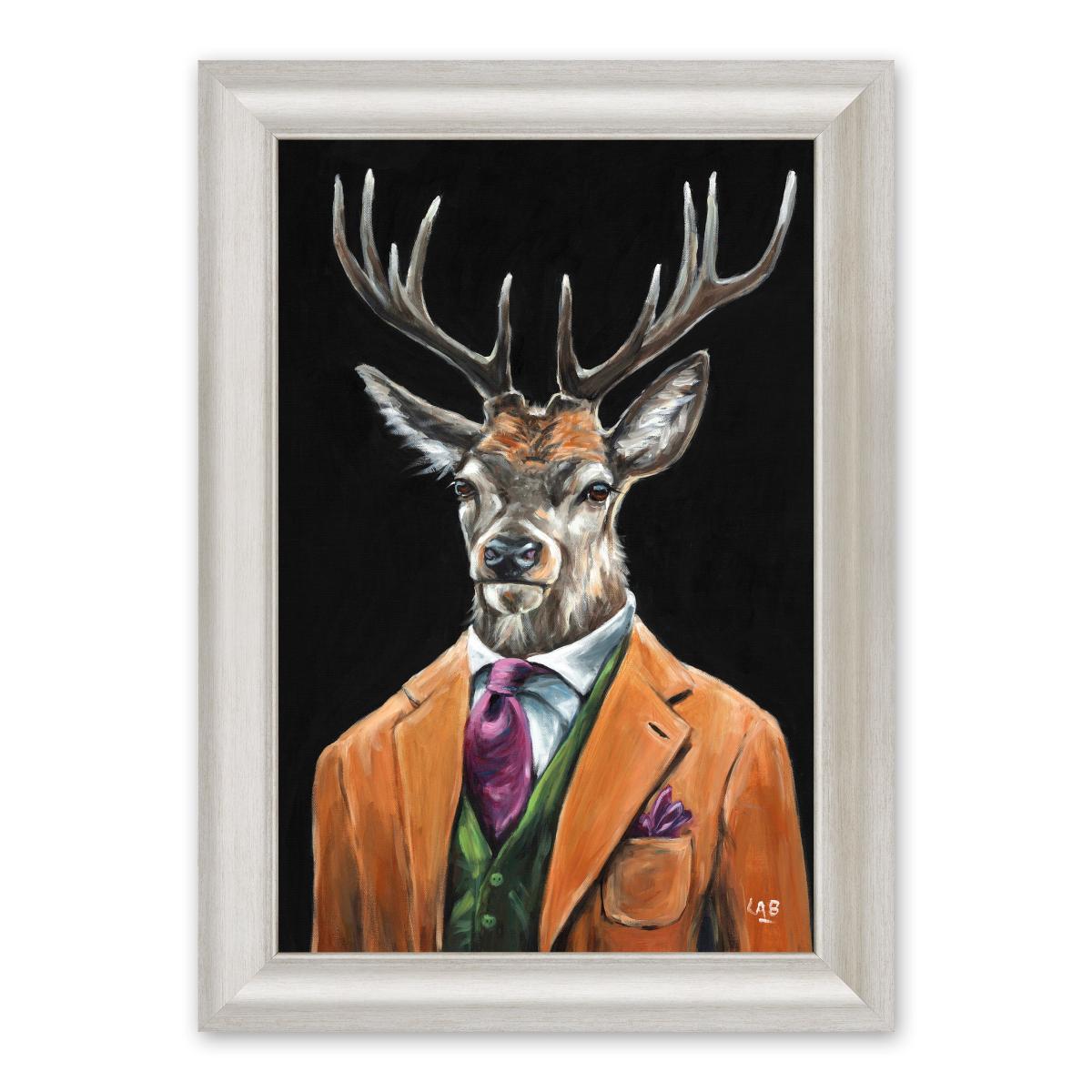 Gentleman Stag by Louise Brown Framed Print White/Brown – image 2