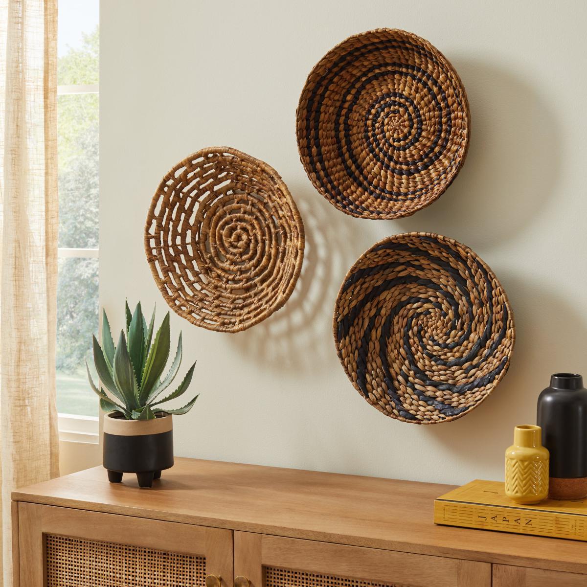 Global Set of 3 Woven Wall Art 35cm Natural – image 1