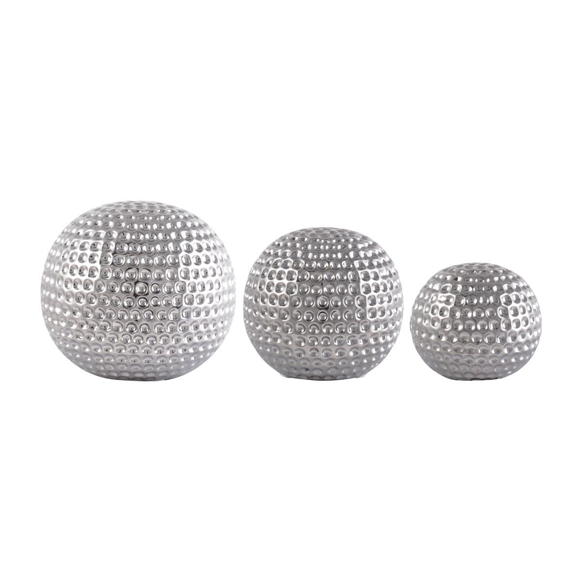 Set of 3 Silver Ceramic Dimpled Spheres Silver